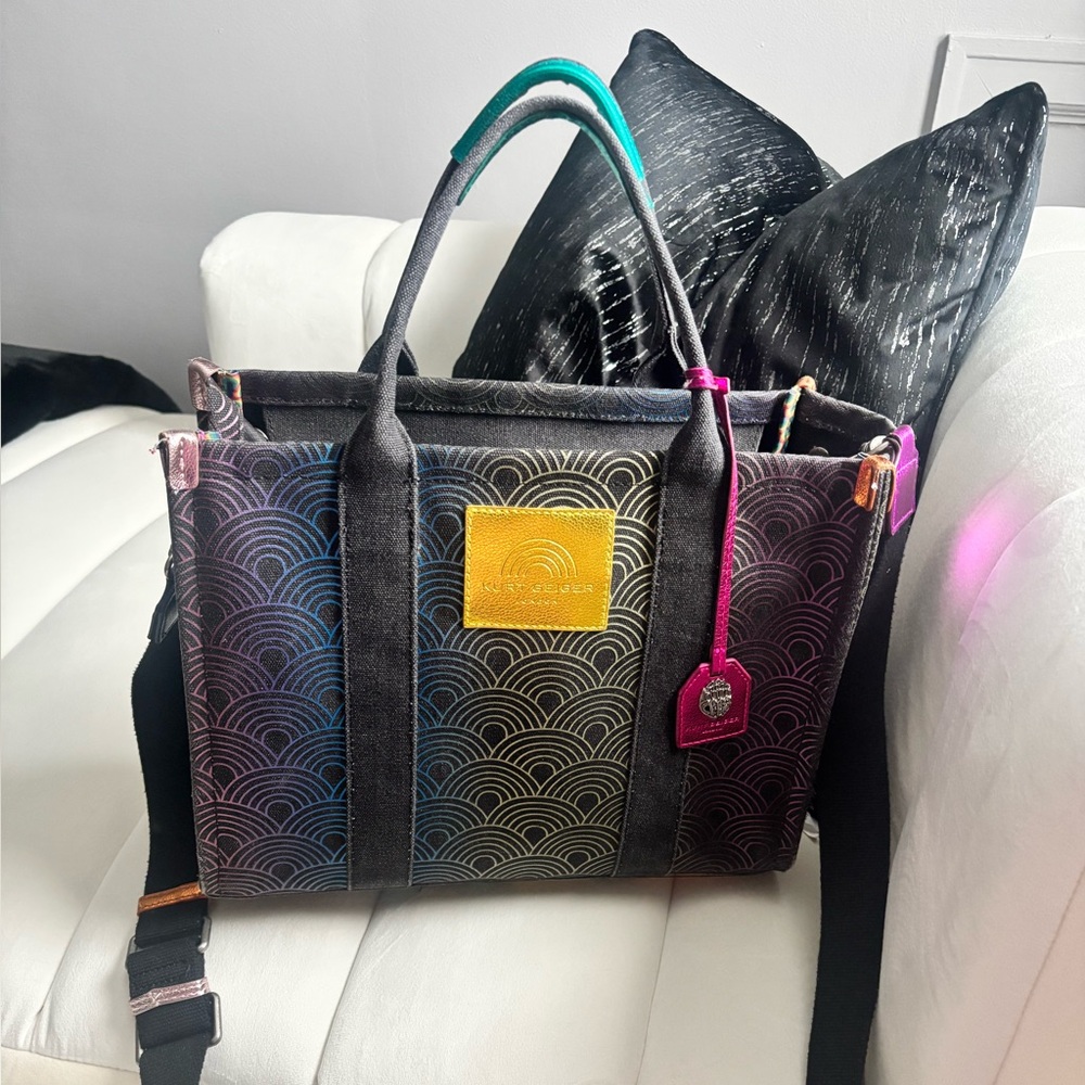 Kurt Geiger Black Tote with Multicolor Accents Worn Selling as is. - Picture 3 of 6